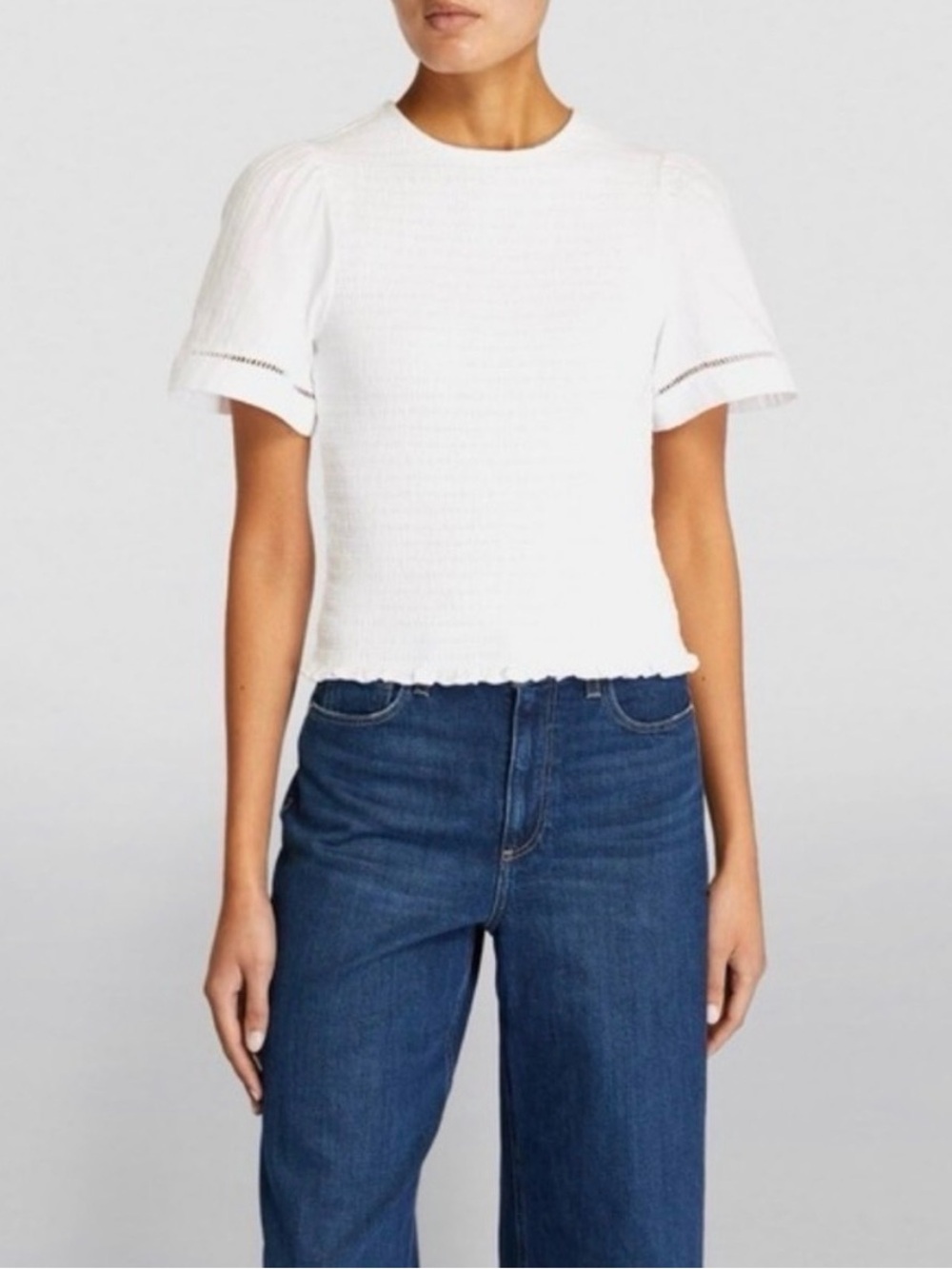 ME+EM Cream White Textured Puff Sleeve Top